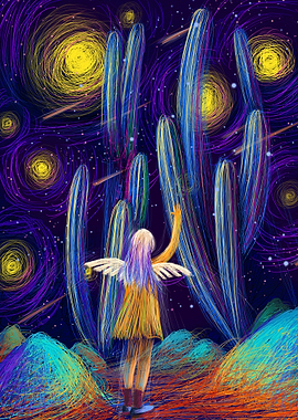 Girl Dream Starry Sky Cact