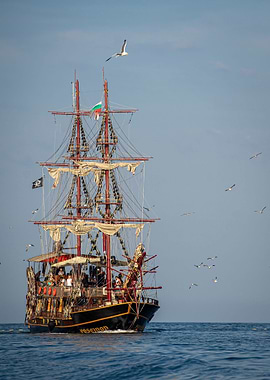 Wooden ship in the sea