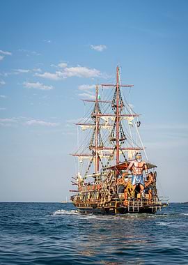 Wooden ship in the sea