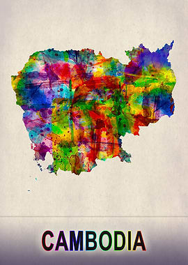 Cambodia Map in Watercolor