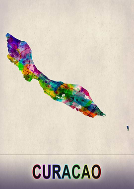 Curacao Map in Watercolor