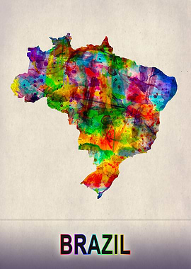 Brazil Map in Watercolor