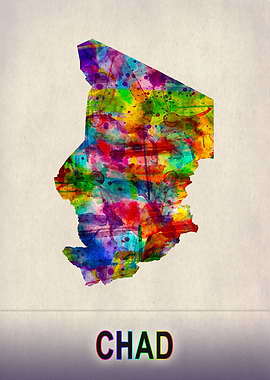 Chad Map in Watercolor
