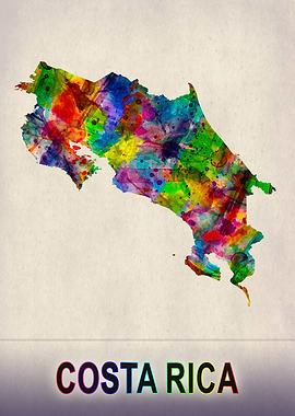 Costa Rica Map Watercolor