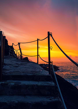 Stairways In Rock Over Sea