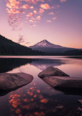 Mountain lake sunset