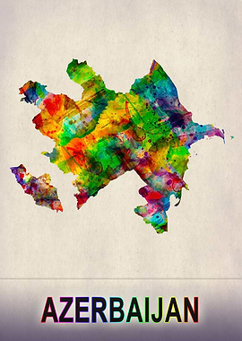 Azerbaijan Map Watercolor