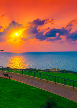 Sunset Over Sea Embankment