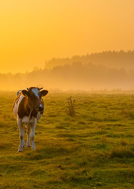 Cows On Misty Pasture At S