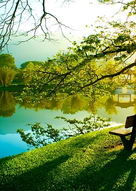 Wooden Chair At Lake Garde