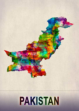 Pakistan Map in Watercolor