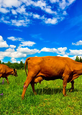 Two Cows At The Green Fiel