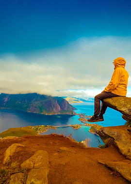 Male Tourist Sitting On Th