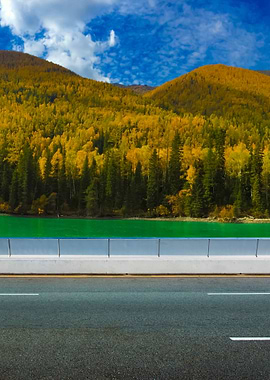 Empty Asphalt Road And Lak