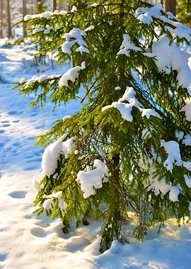 Pine Tree Covered With Sno