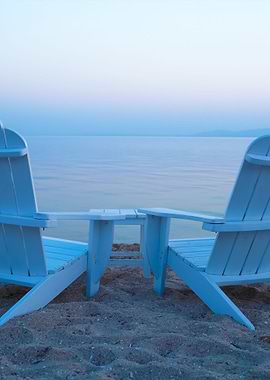 Empty Wooden Deck Chairs O