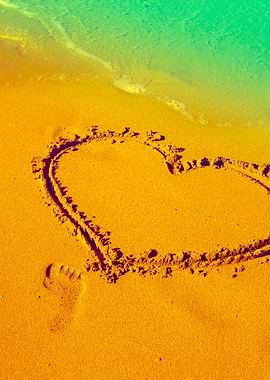 Inscription Heart On Beach