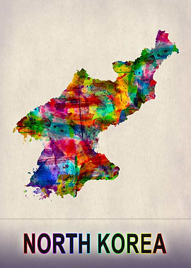 North Korea Map Watercolor