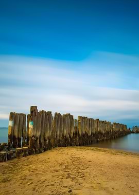 Beach With Old Military Bu