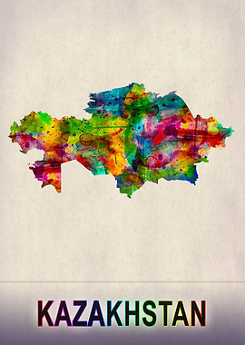 Kazakhstan Map Watercolor
