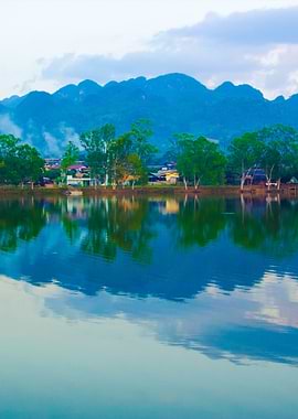 Village Scenic With Reflec