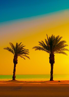 Palm Trees At Sunset