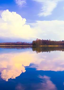 Lake With Reflected Sky In