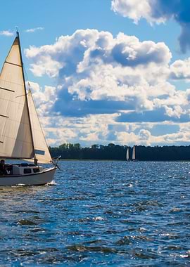 Lake Landscape With Yachts