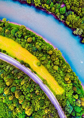 Aerial View Of Highway Riv