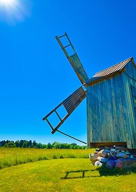 Old Wooden Windmill On Hiu