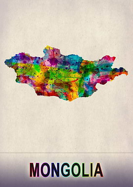 Mongolia Map in Watercolor