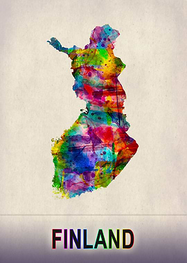 Finland Map in Watercolor