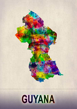 Guyana Map in Watercolor