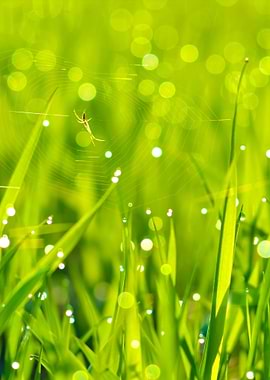 Fresh Green Grass With Wat