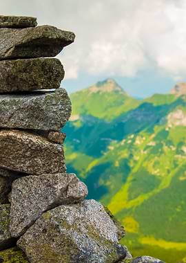 Stack Of Rocks Cloudy Moun