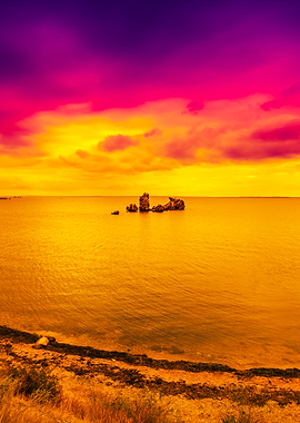 Purple Sunset Over Beach W