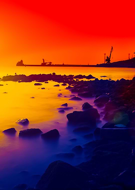 Red Sunset Over Stone Beac