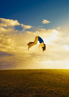 Woman Floating To Sky