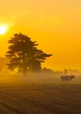 Cows On Misty Pasture At S