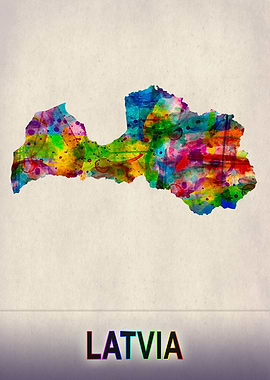 Latvia Map in Watercolor