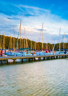 Yachtboats In Ports At Eve