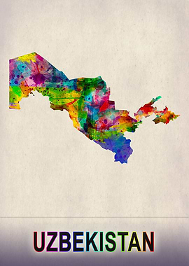 Uzbekistan Map Watercolor