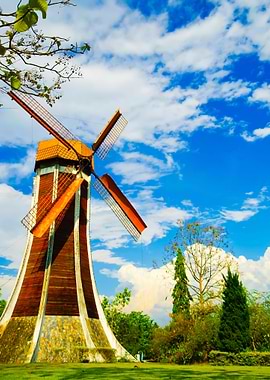 Wind Turbine And Blue Clea