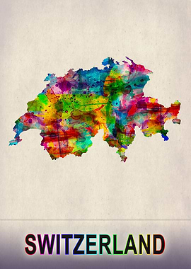 Switzerland Map Watercolor