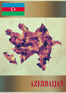 Azerbaijan Map with Flag