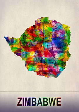 Zimbabwe Map in Watercolor