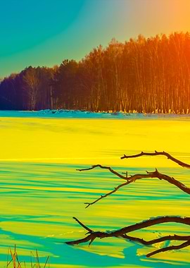 Snowy Field At Sunset With