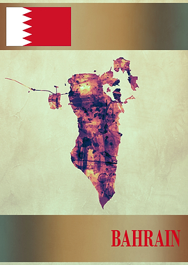 Bahrain Map with Flag