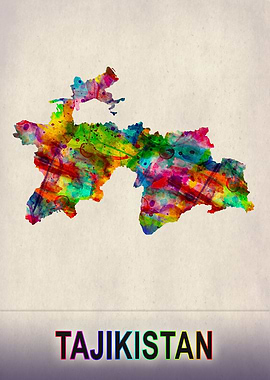 Tajikistan Map Watercolor
