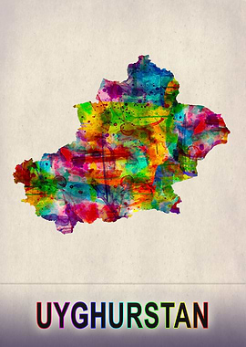 Uyghurstan Map Watercolor